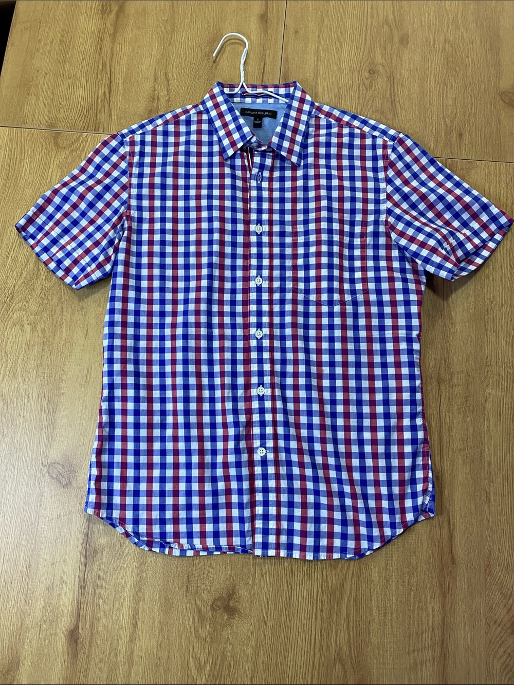 Banana Republic Short-Sleeve Button-Down in Blue, Red & White Gingham